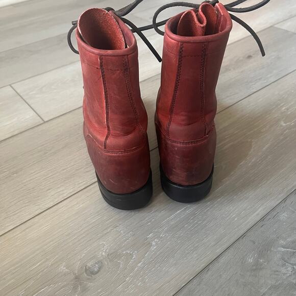 Justin Women's 5.5 'McKean' Lace Up Boots Red Leather Roper Western Boot Kiltie - Picture 5 of 8